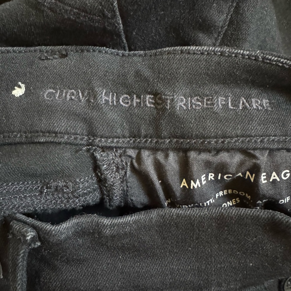 American Eagle AE Curvy Highest Rise Flare Black Button Fly Jeans Size 00 - Picture 6 of 11